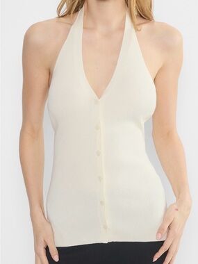 NWT Aritzia Light Birch Eleanor Ribbed Halter Button-Front Sweater Vest Tank